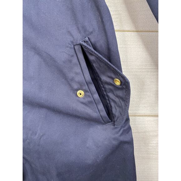 J Crew Trench Coat Womens Size 10 Navy Blue Hooded Snap/Zip Mid Length Cotton - Picture 10 of 13